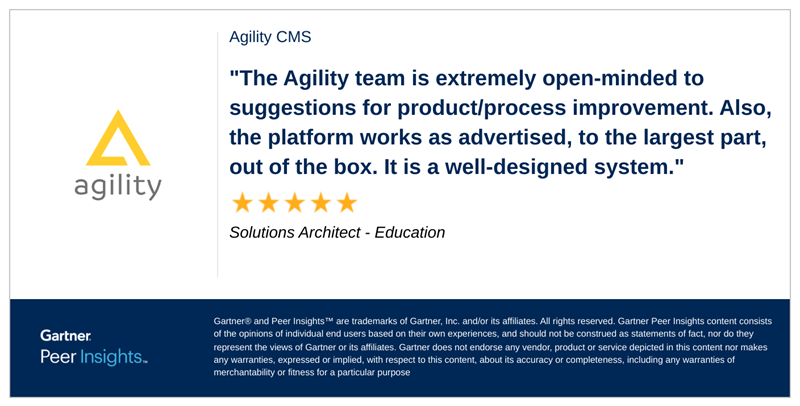 Positive Review of Agility CMS by Solutions Architect - Education