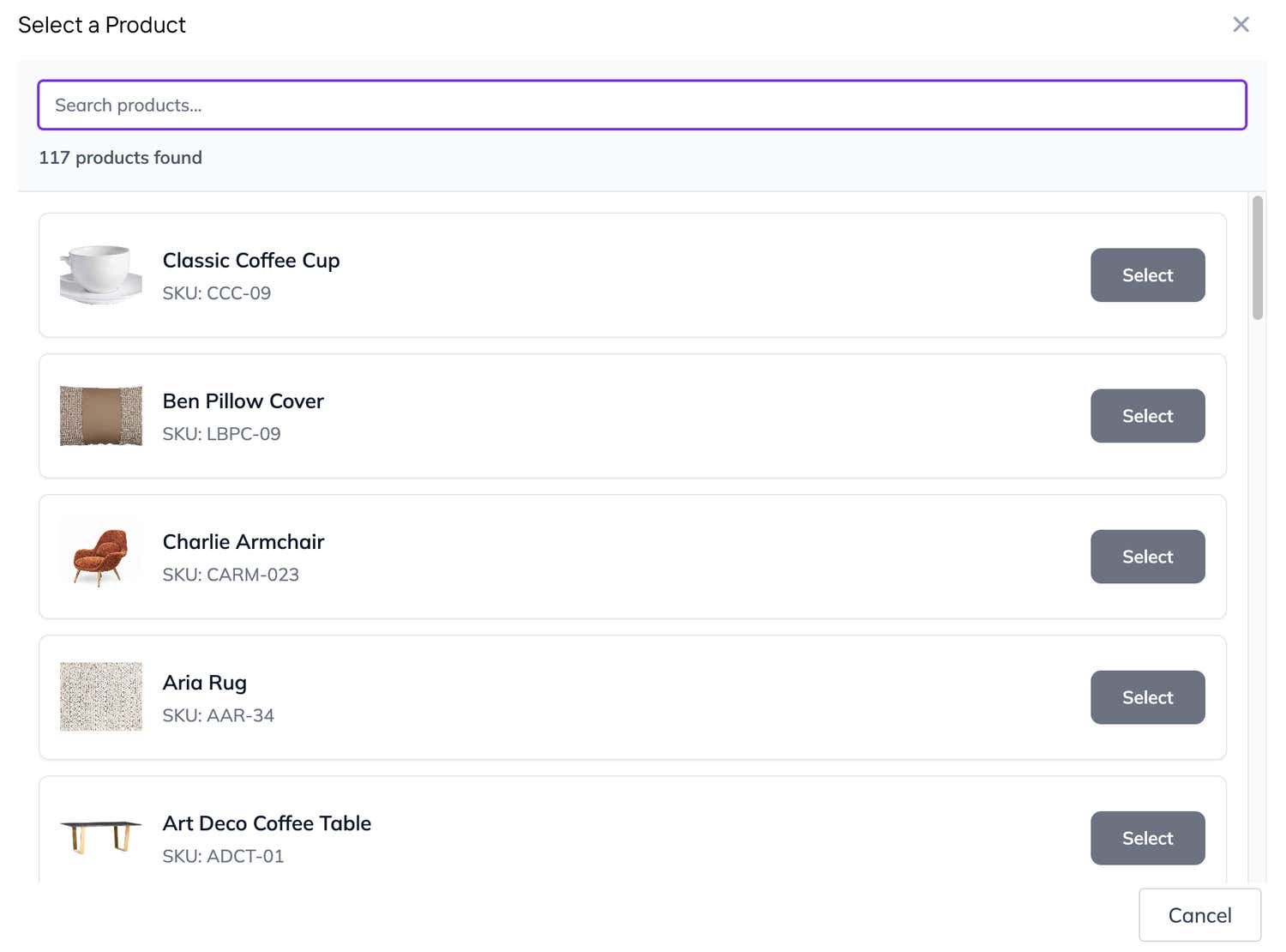 Product Selection Modal