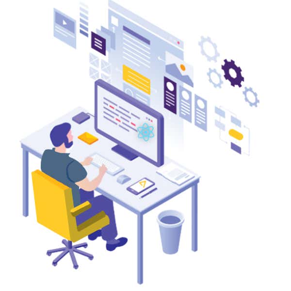 Illustration of person working at computer