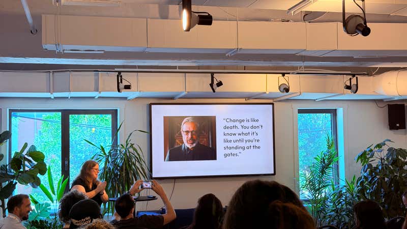 Slide quoting Jeff Goldblum: Change is like death. You do not know what it is like until you are standing at the gates