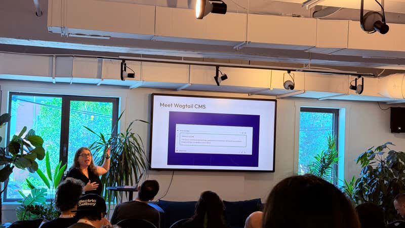 Meagen Voss of Torchbox introduces Wagtail CMS with a screenshot of its block-based editor