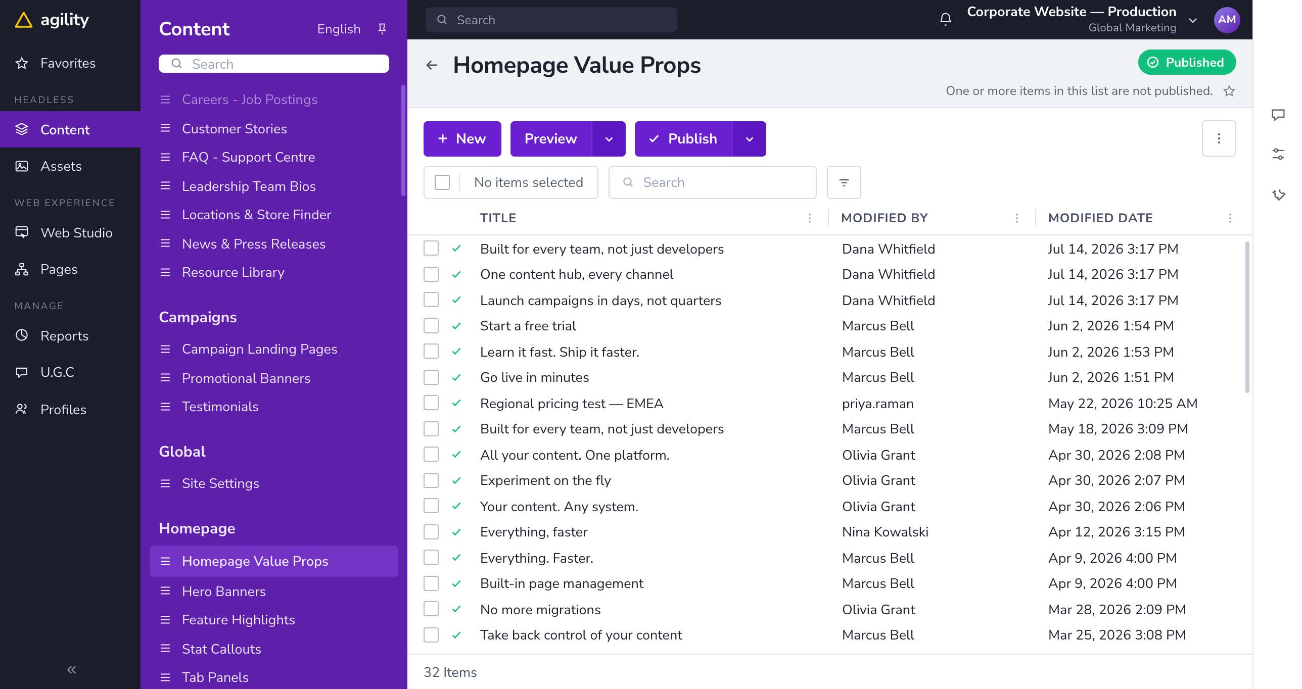 Content model screenshot