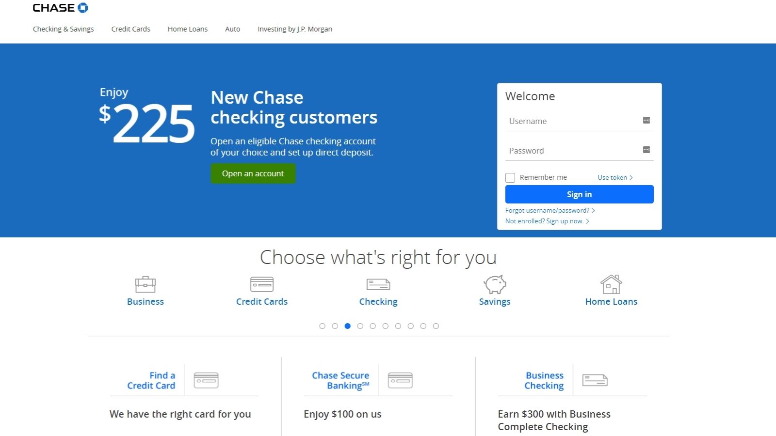 Chase bank homepage screenshot 