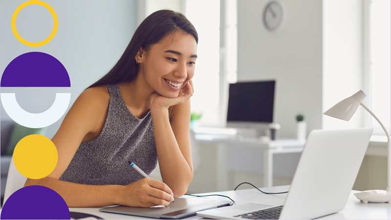 Female marketer working at her computer
