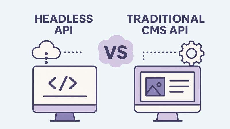 Graphic representation of headless CMS API vs traditional CMS API