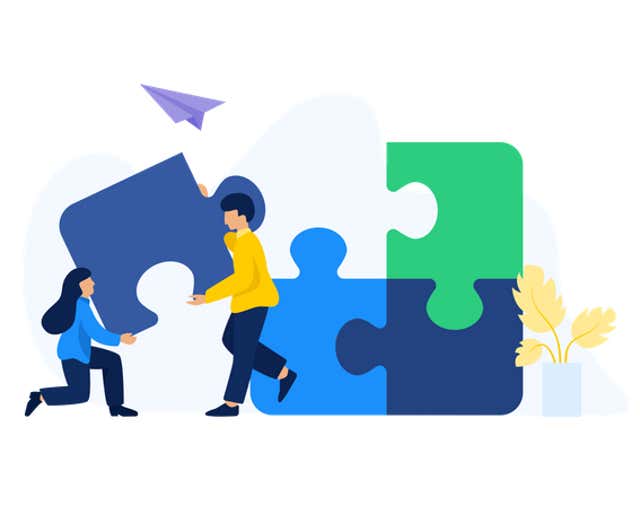 Illustration of people putting a puzzle together