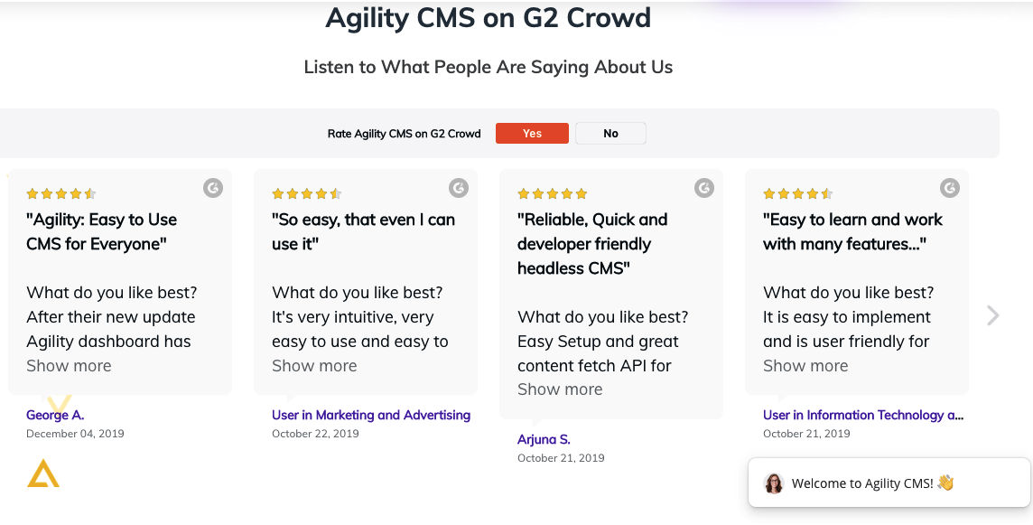 Agility CMS reviews on G2 Crowd