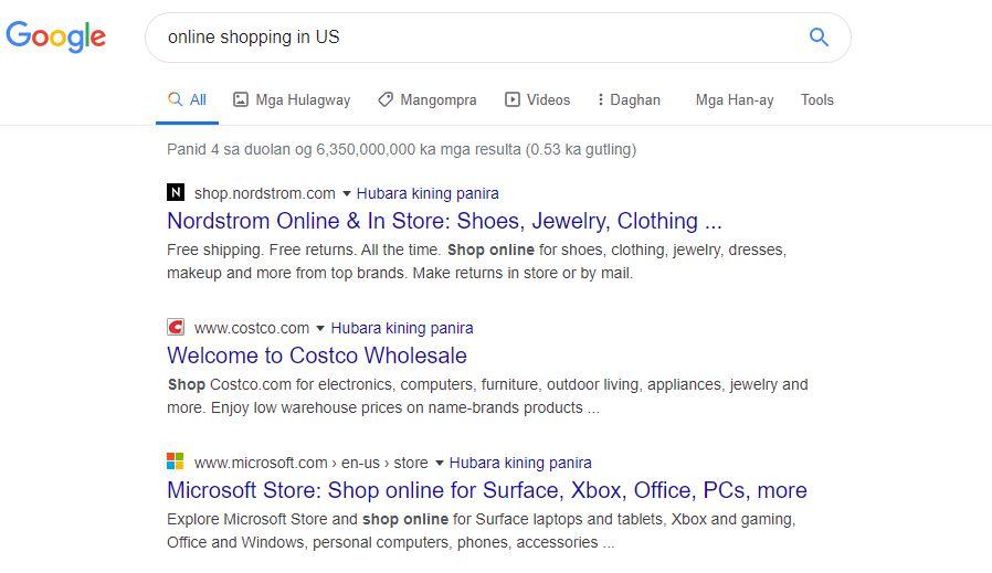 Online shopping Google serp screenshot on agilitycms.com