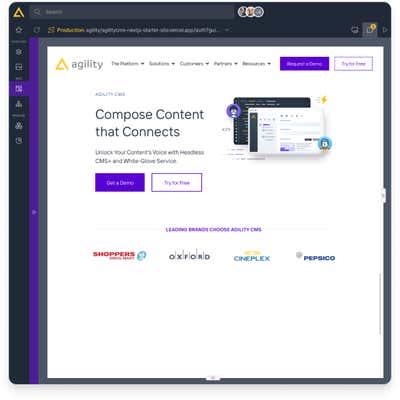 Create pages easily in Agility's Web Studio