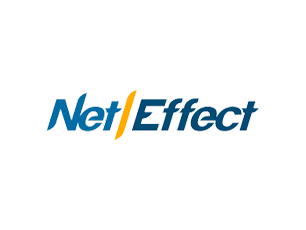 Agility CMS' partner, Net Effect's logo in blue text 