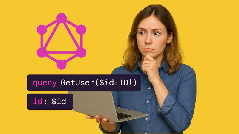 Woman looking confused at laptop with GraphGL logo and code on screen