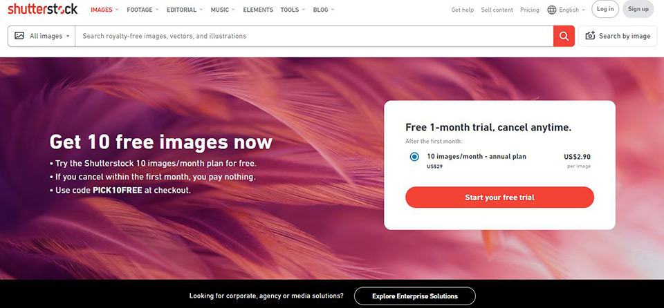 ShutterStock Paid Stock Image Home Page