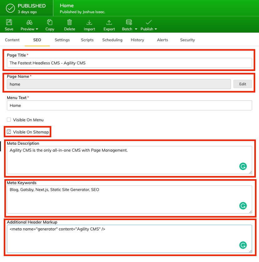 SEO in Agility CMS