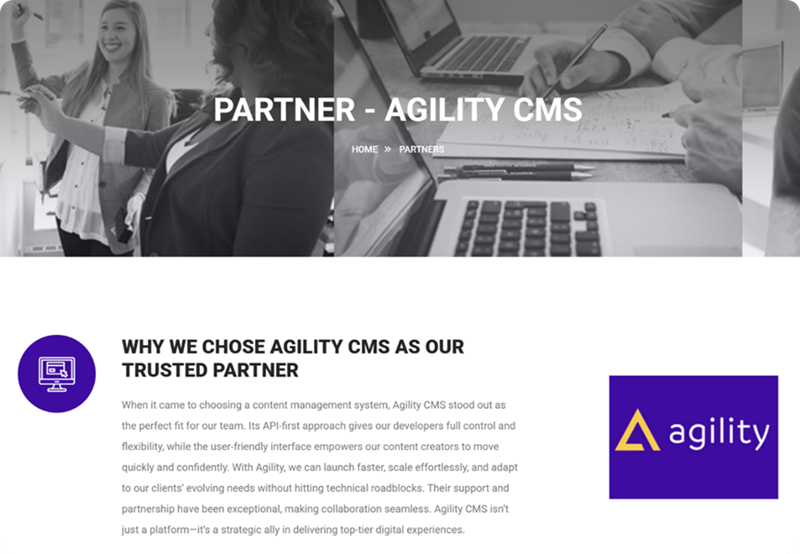 Screenshot of Agility CMS Partner Page on AdverNETS.com