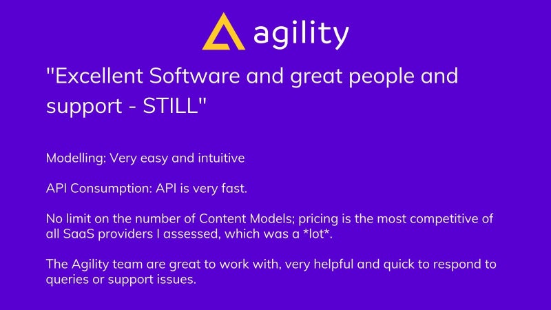 5 star review of Agility CMS 