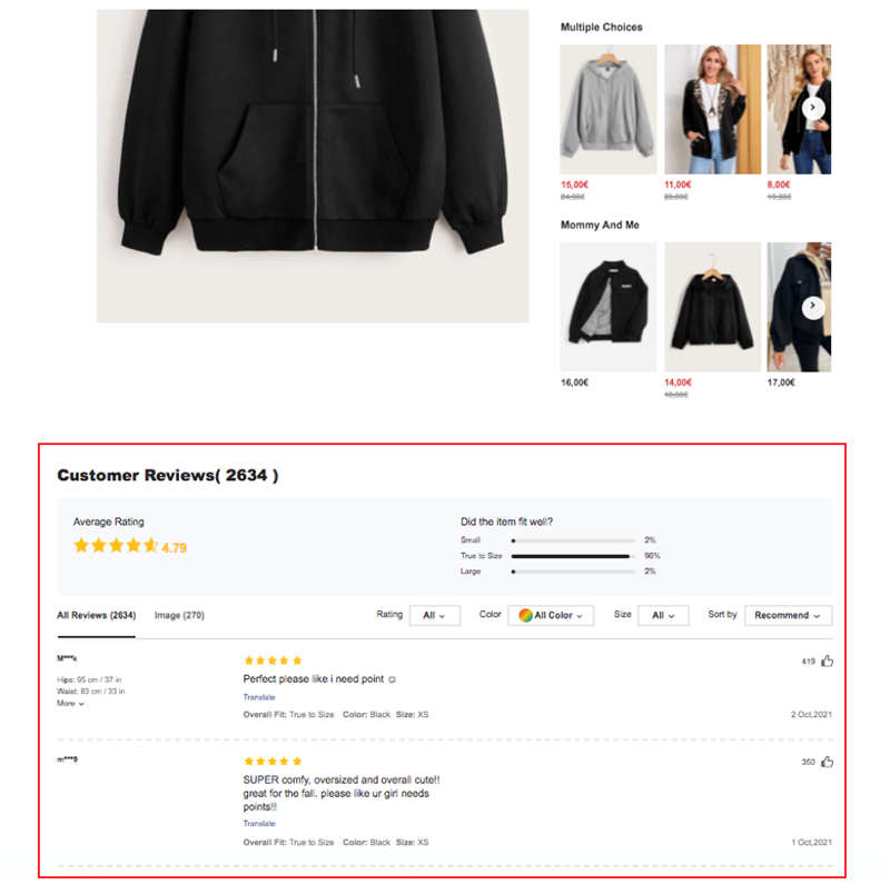 Shein use of customer reviews for brand consideration 