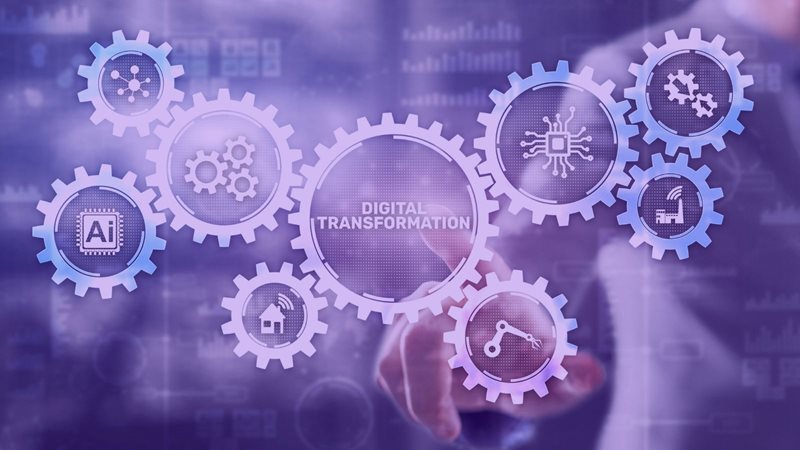 Digital transformation title with gears on agilitycms.com
