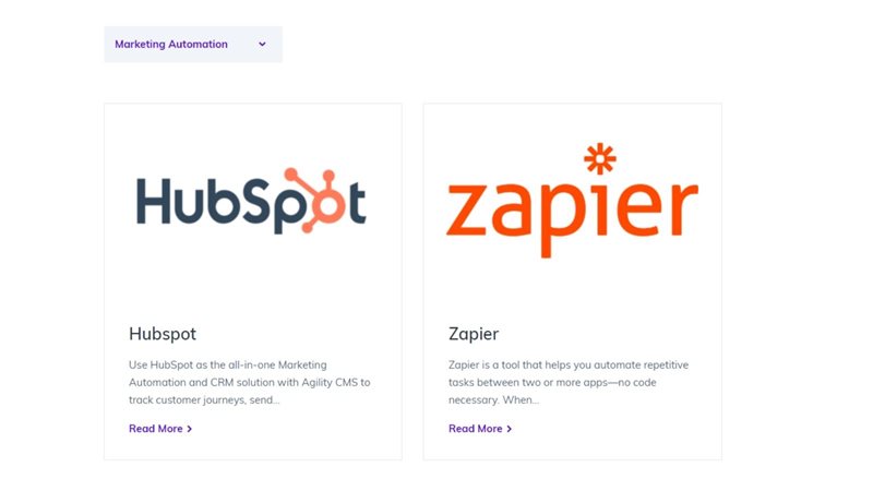 Marketing automation integrations on agilitycms.com