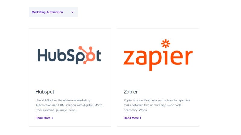 Marketing automation integrations on agilitycms.com