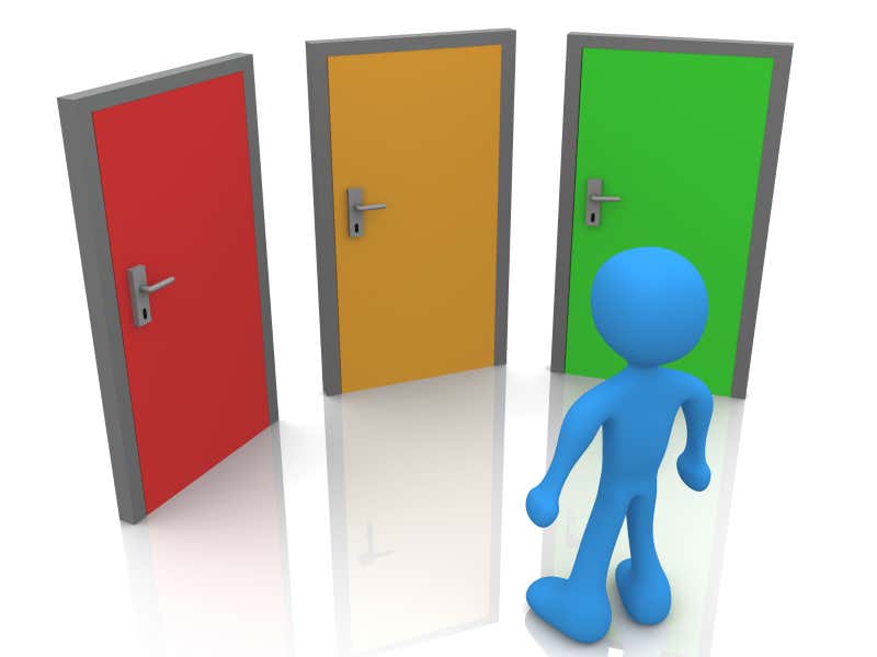 Man standing in front of three doors