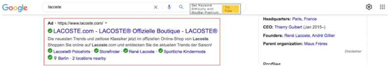 Lacoste PPC advertising screenshot on agilitycms.com