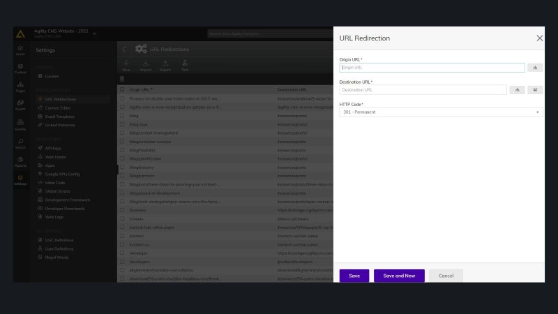 URL redirects with Agility CMS