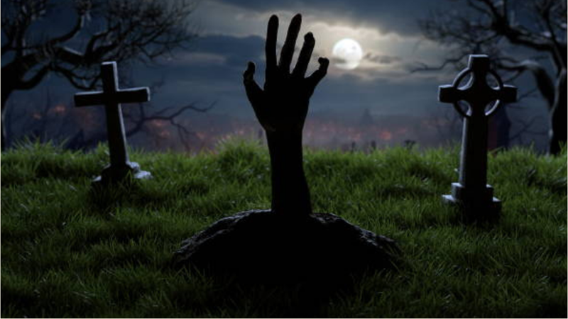 Hand rising from the grave